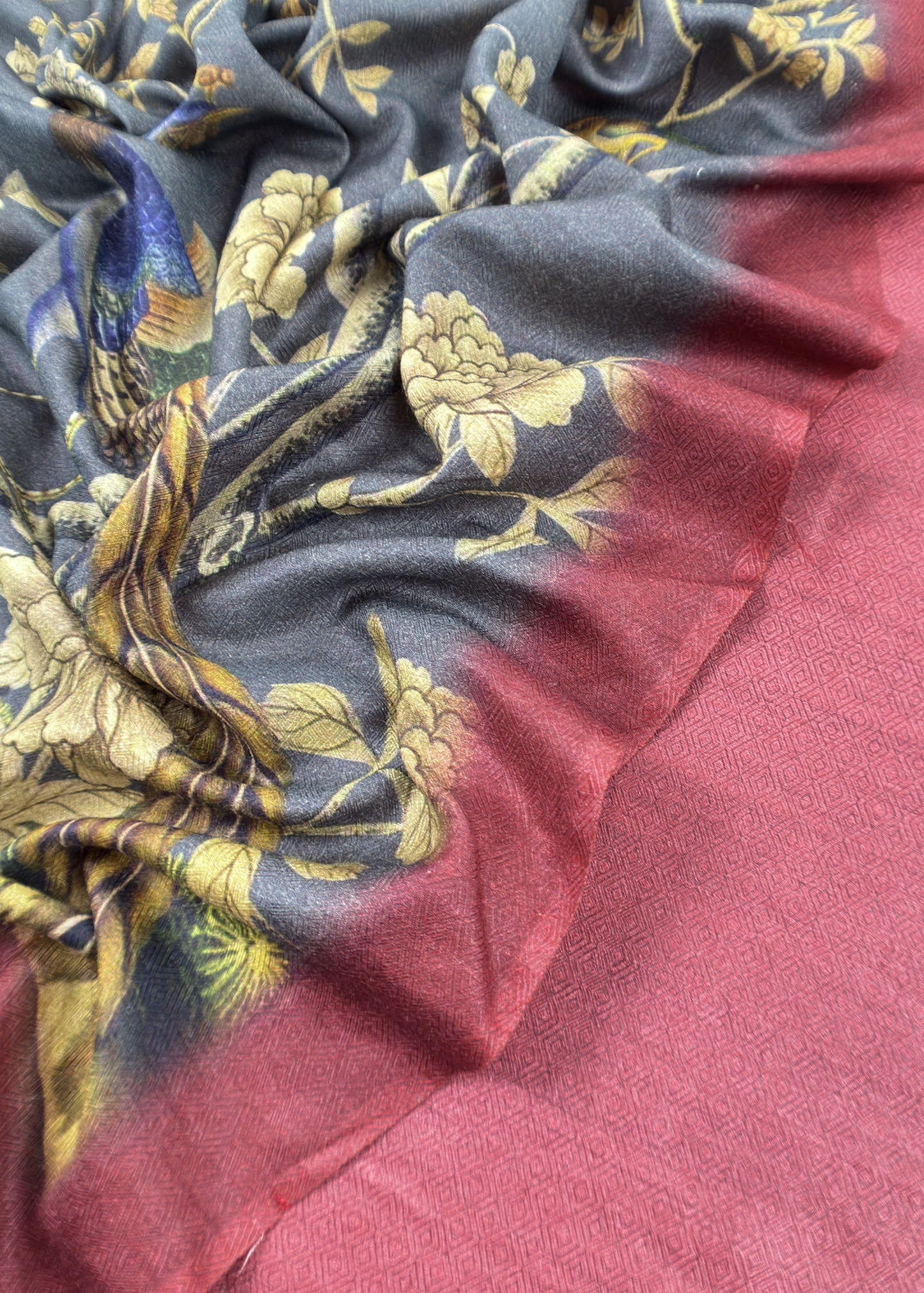 American Brown Pure Pashmina Unstitched Suits With Kalamkari Dupatta