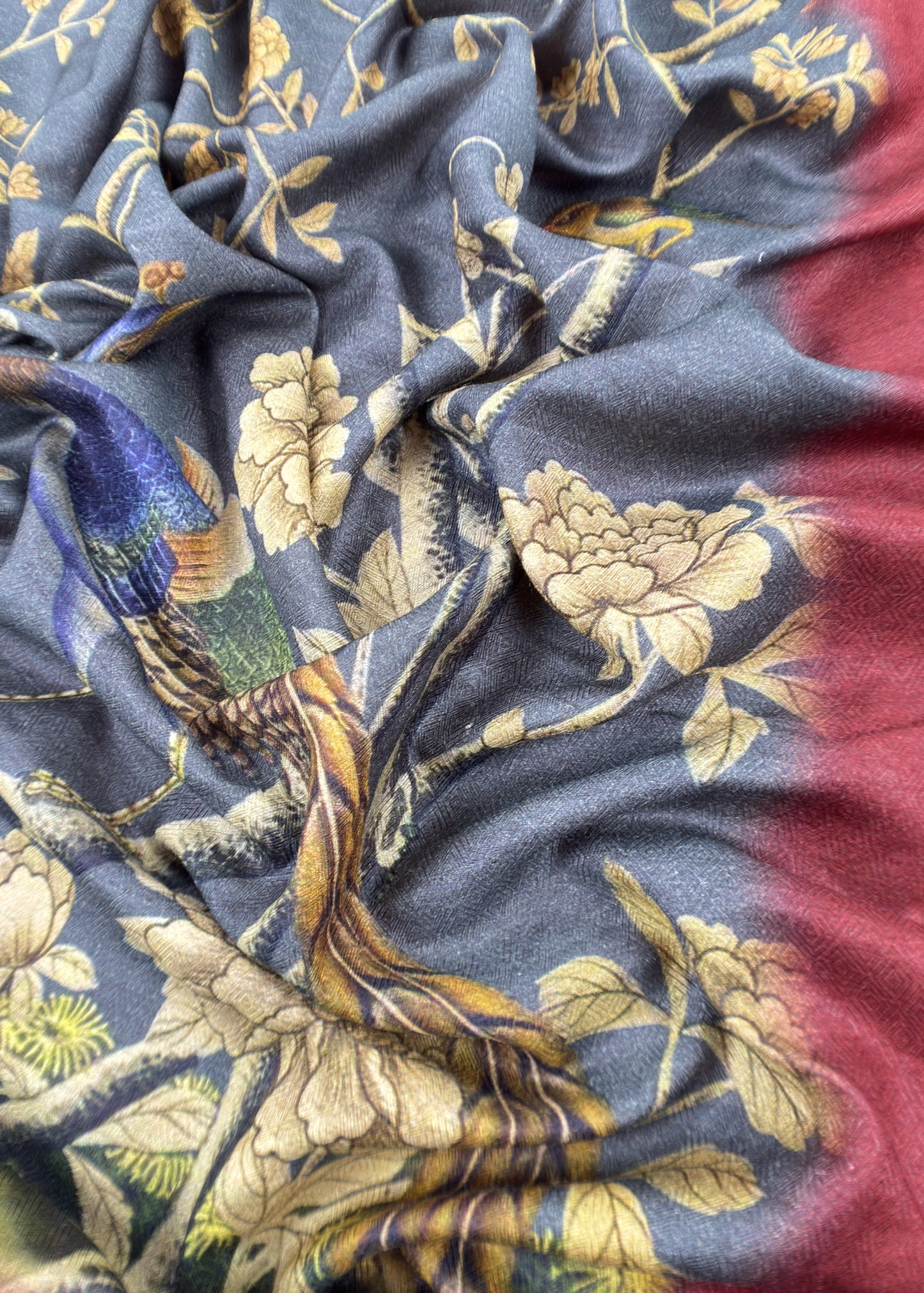 American Brown Pure Pashmina Unstitched Suits With Kalamkari Dupatta