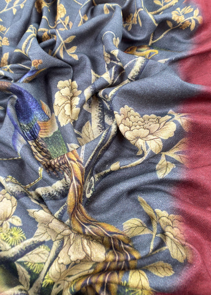 American Brown Pure Pashmina Unstitched Suits With Kalamkari Dupatta