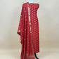 Red Handloom Munga Silk Suit With Zari Weaving