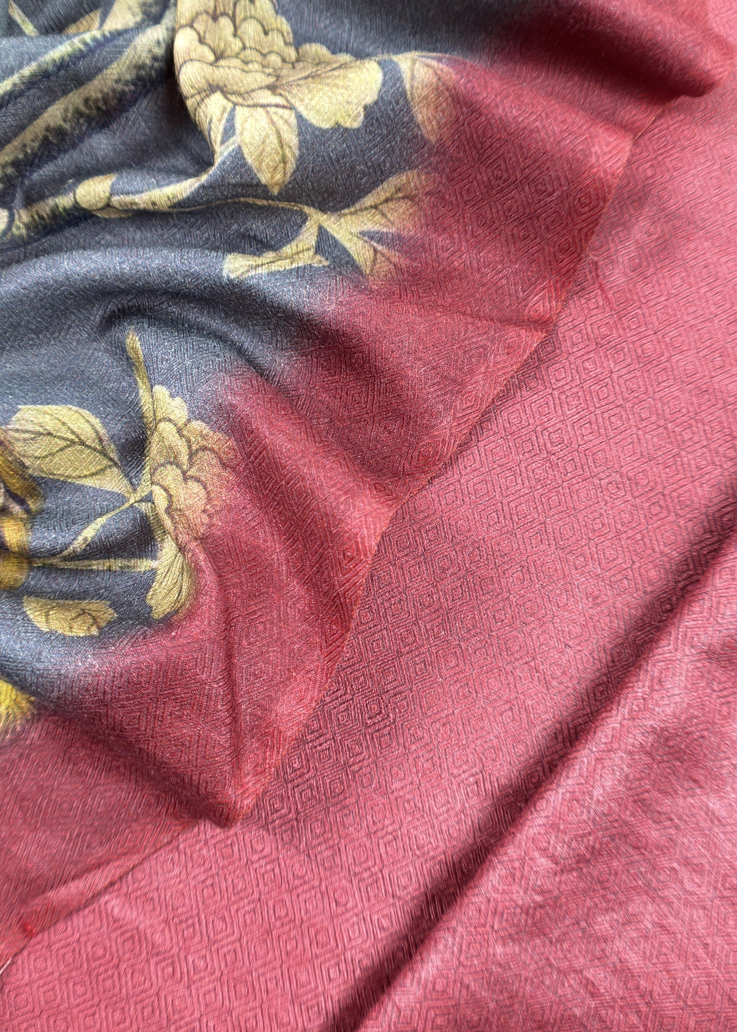 American Brown Pure Pashmina Unstitched Suits With Kalamkari Dupatta