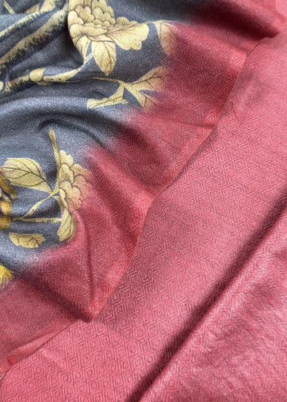 American Brown Pure Pashmina Unstitched Suits With Kalamkari Dupatta