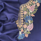 Royal Blue Winters Pure Merino Wool Suit Fabric With Phool Aari Embroidery
