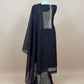 Navy Blue Jamdani Woven Unstitched Suit With Paithani Work