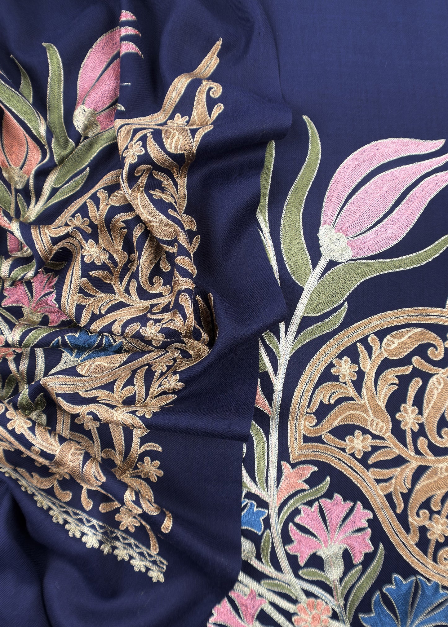 Royal Blue Winters Pure Merino Wool Suit Fabric With Phool Aari Embroidery