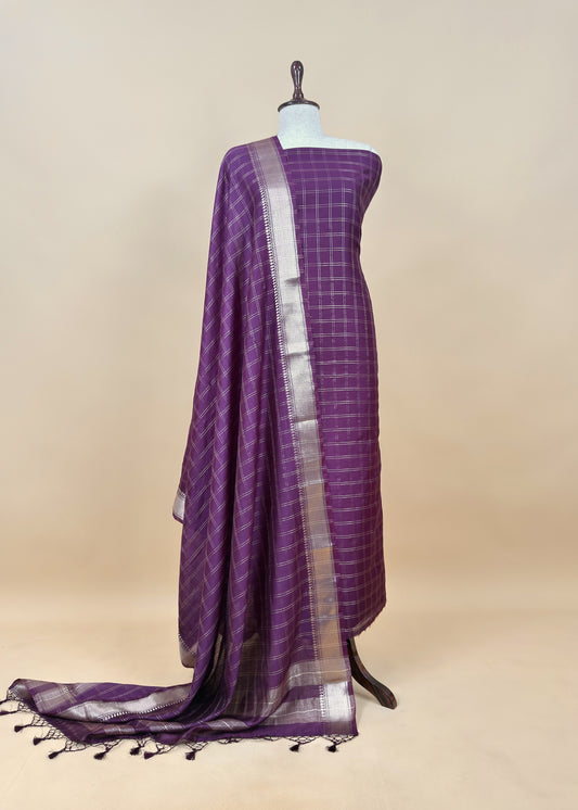 Voilet Banarasi Chanderi Suit With Dupatta