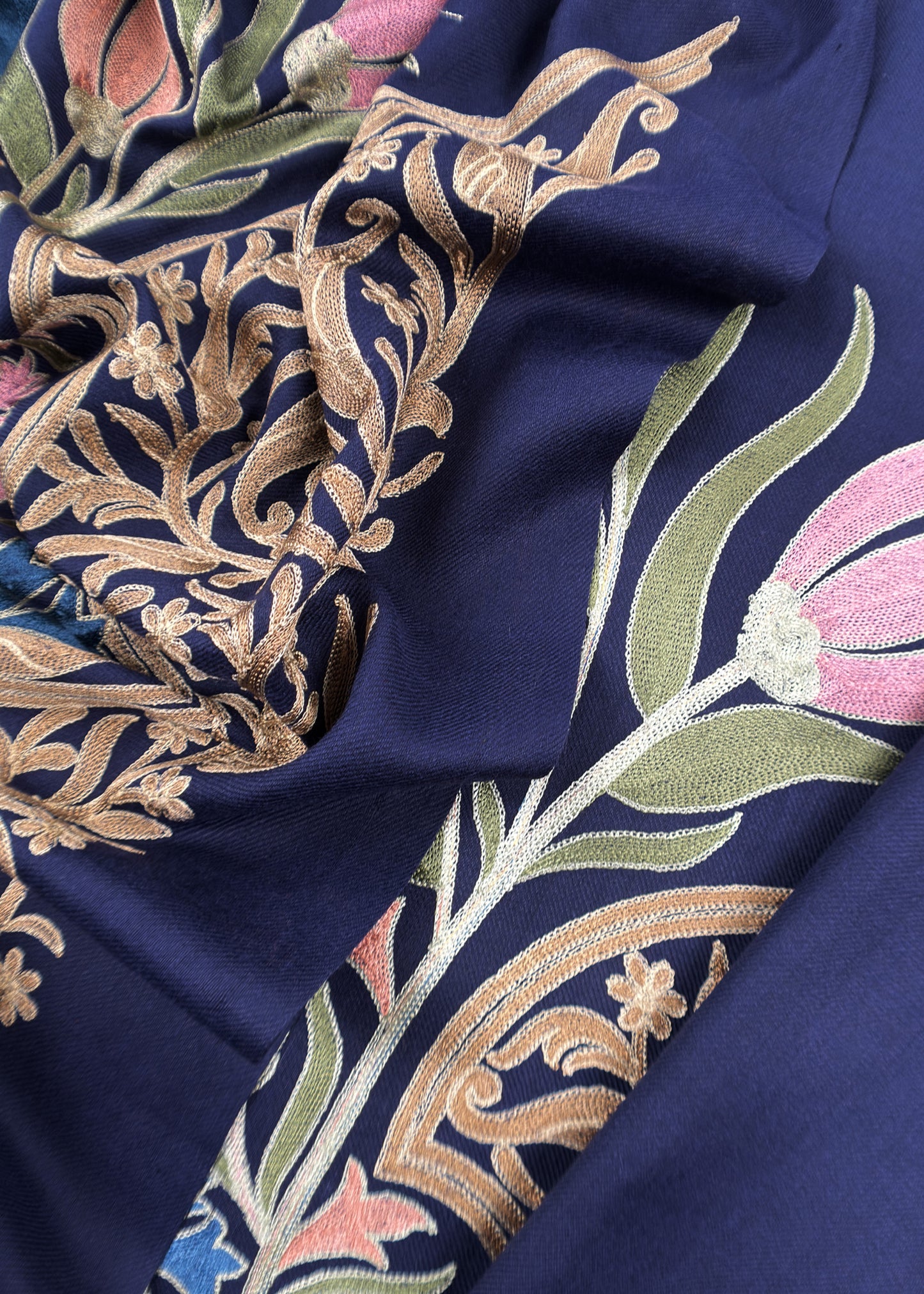 Royal Blue Winters Pure Merino Wool Suit Fabric With Phool Aari Embroidery