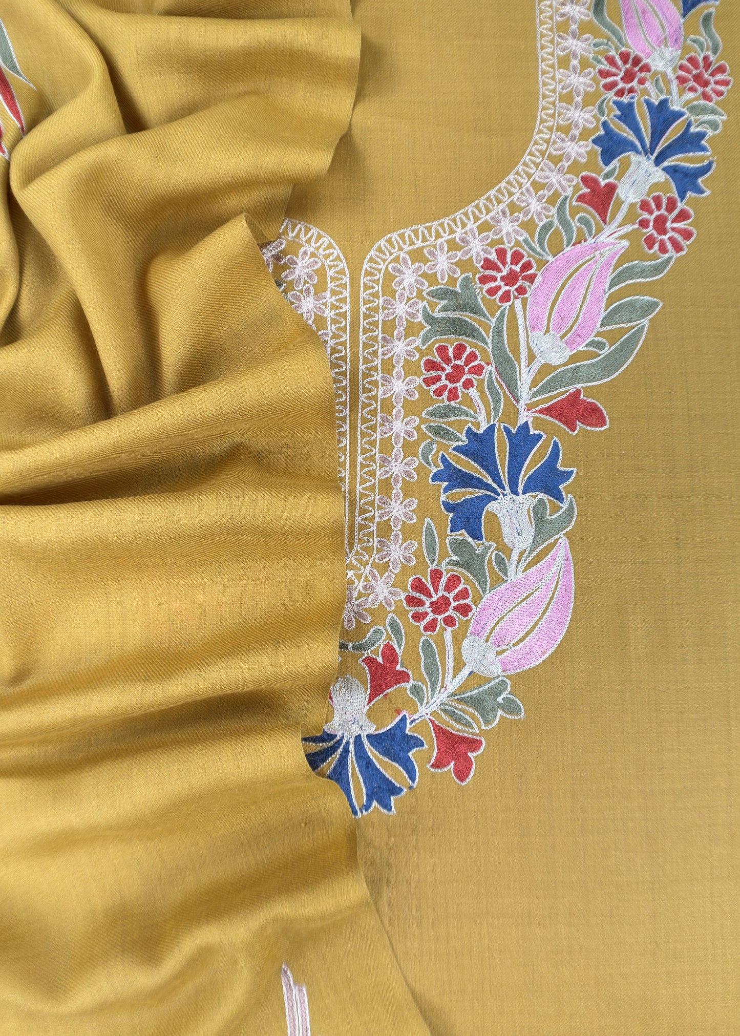 Yellow Winters Pure Merino Wool Suit Fabric With Phool Aari Embroidery