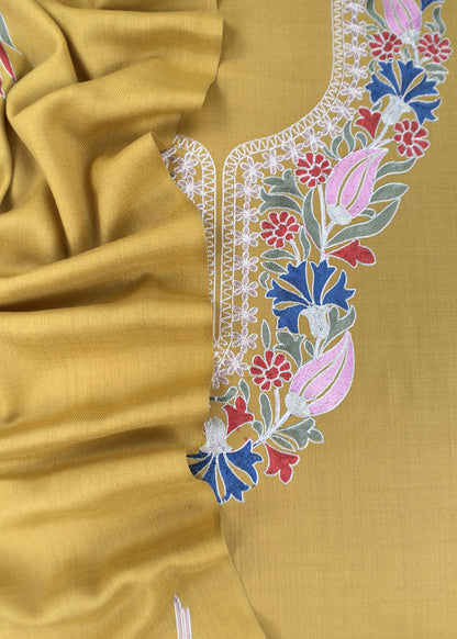 Yellow Winters Pure Merino Wool Suit Fabric With Phool Aari Embroidery