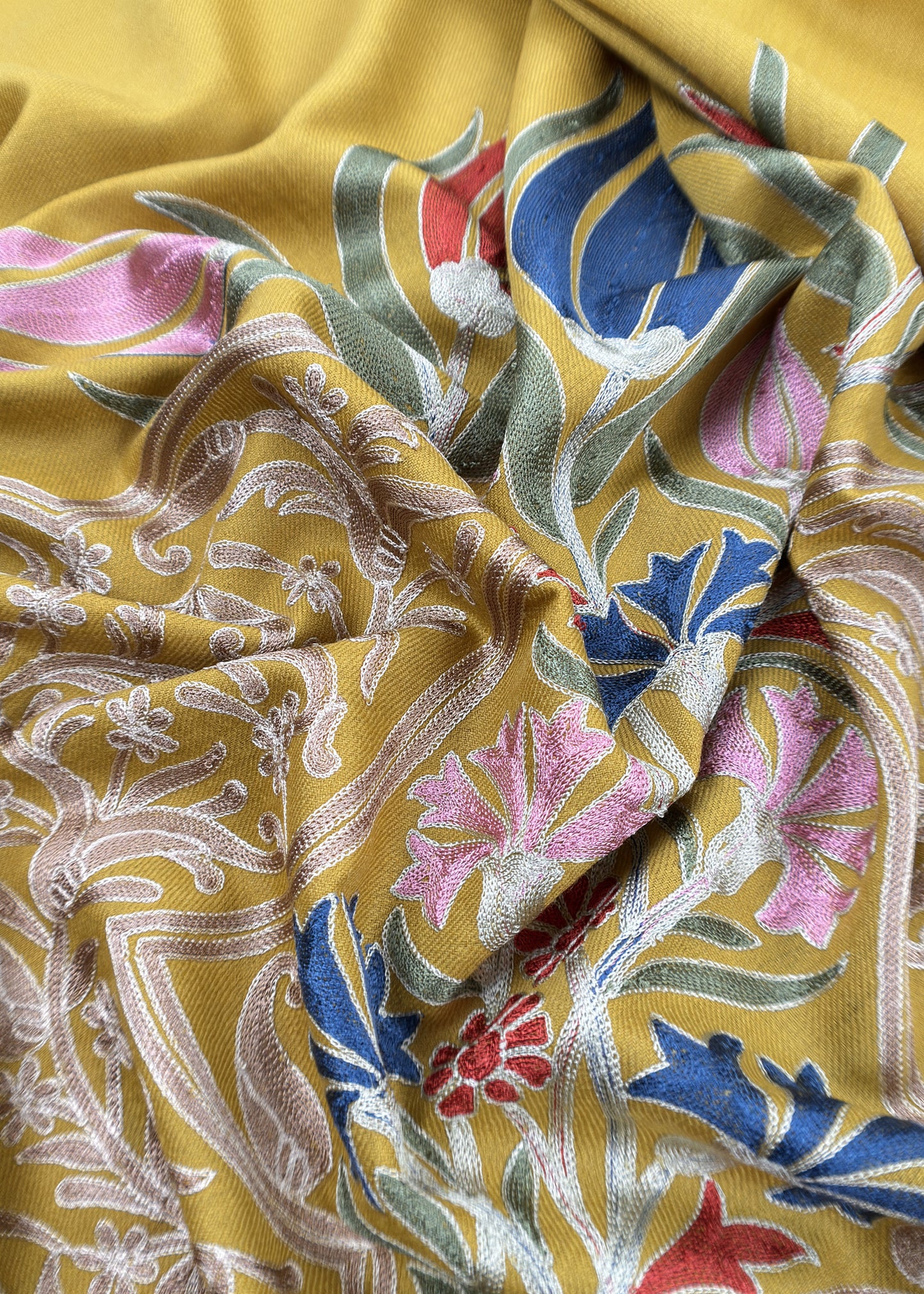 Yellow Winters Pure Merino Wool Suit Fabric With Phool Aari Embroidery