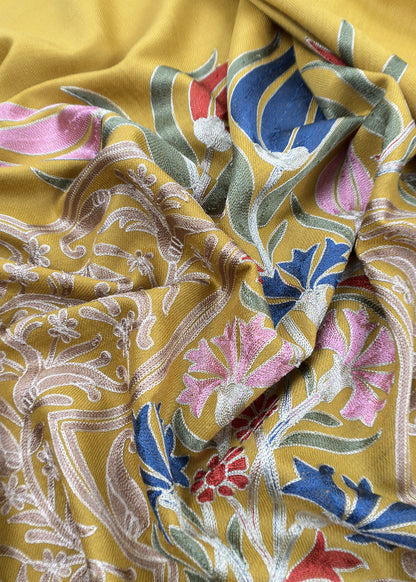 Yellow Winters Pure Merino Wool Suit Fabric With Phool Aari Embroidery