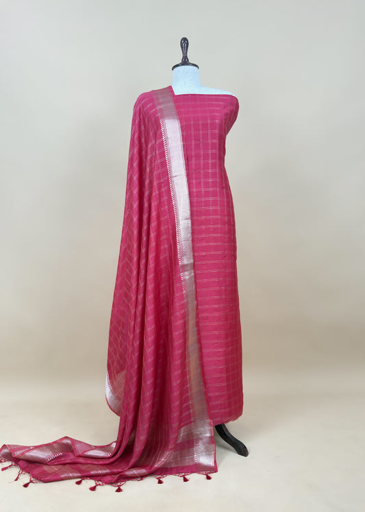 Pink Banarasi Chanderi Suit With Dupatta