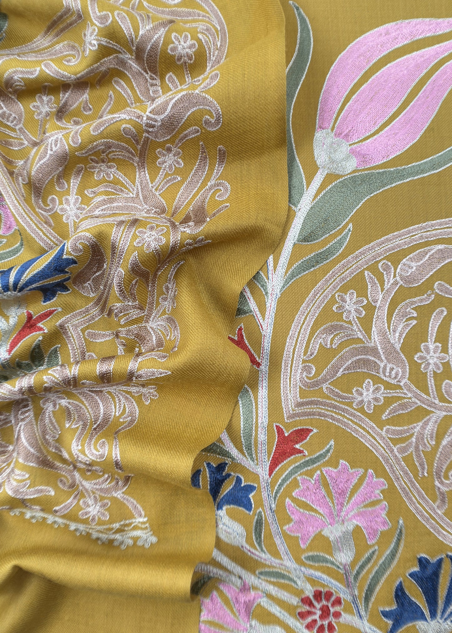 Yellow Winters Pure Merino Wool Suit Fabric With Phool Aari Embroidery