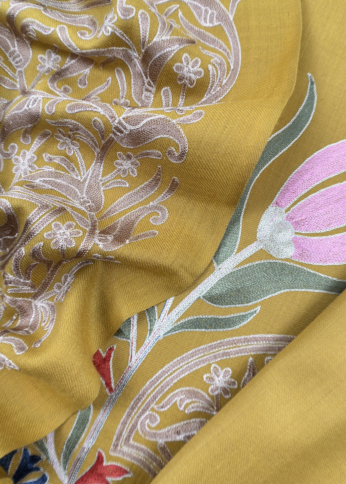 Yellow Winters Pure Merino Wool Suit Fabric With Phool Aari Embroidery
