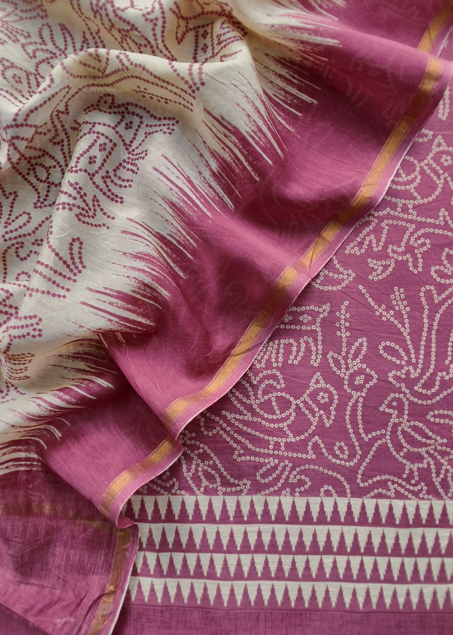 Pink Pure Maheshwari Silk Suit Fabric With Bandhani Dupatta