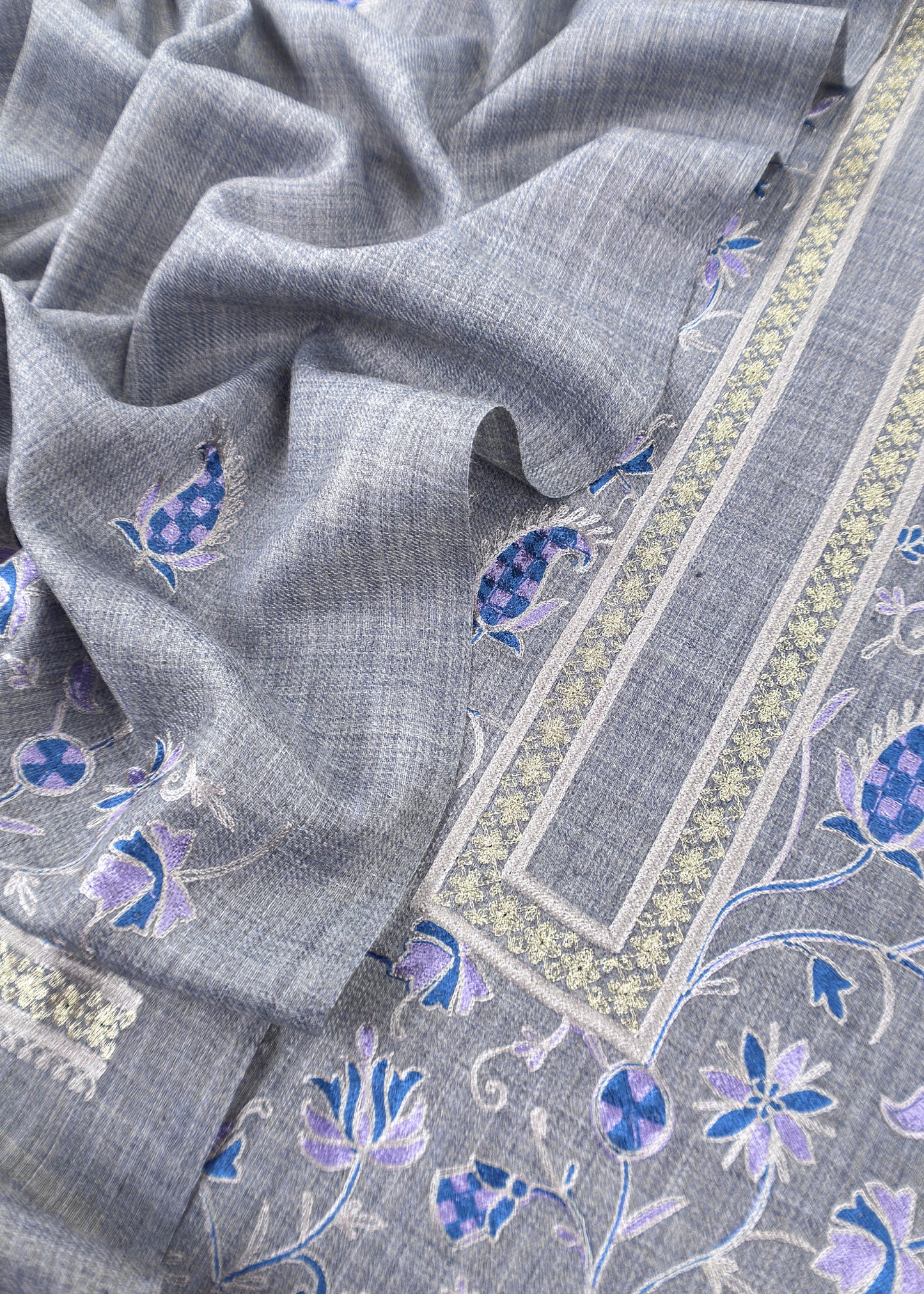 Grey Pure Merino wool with Beautiful Aari embroidery