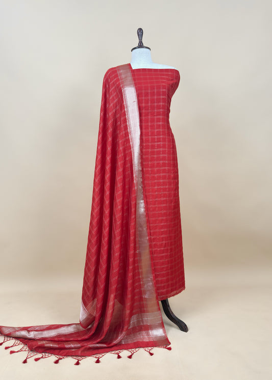 Red Banarasi Chanderi Suit With Dupatta
