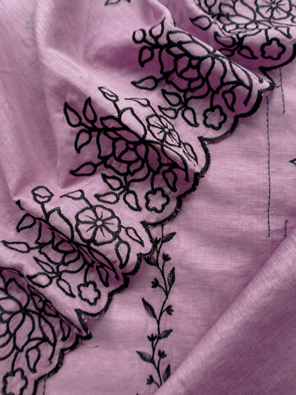 Chinese Violet Mul Chanderi Suit With Embroidery