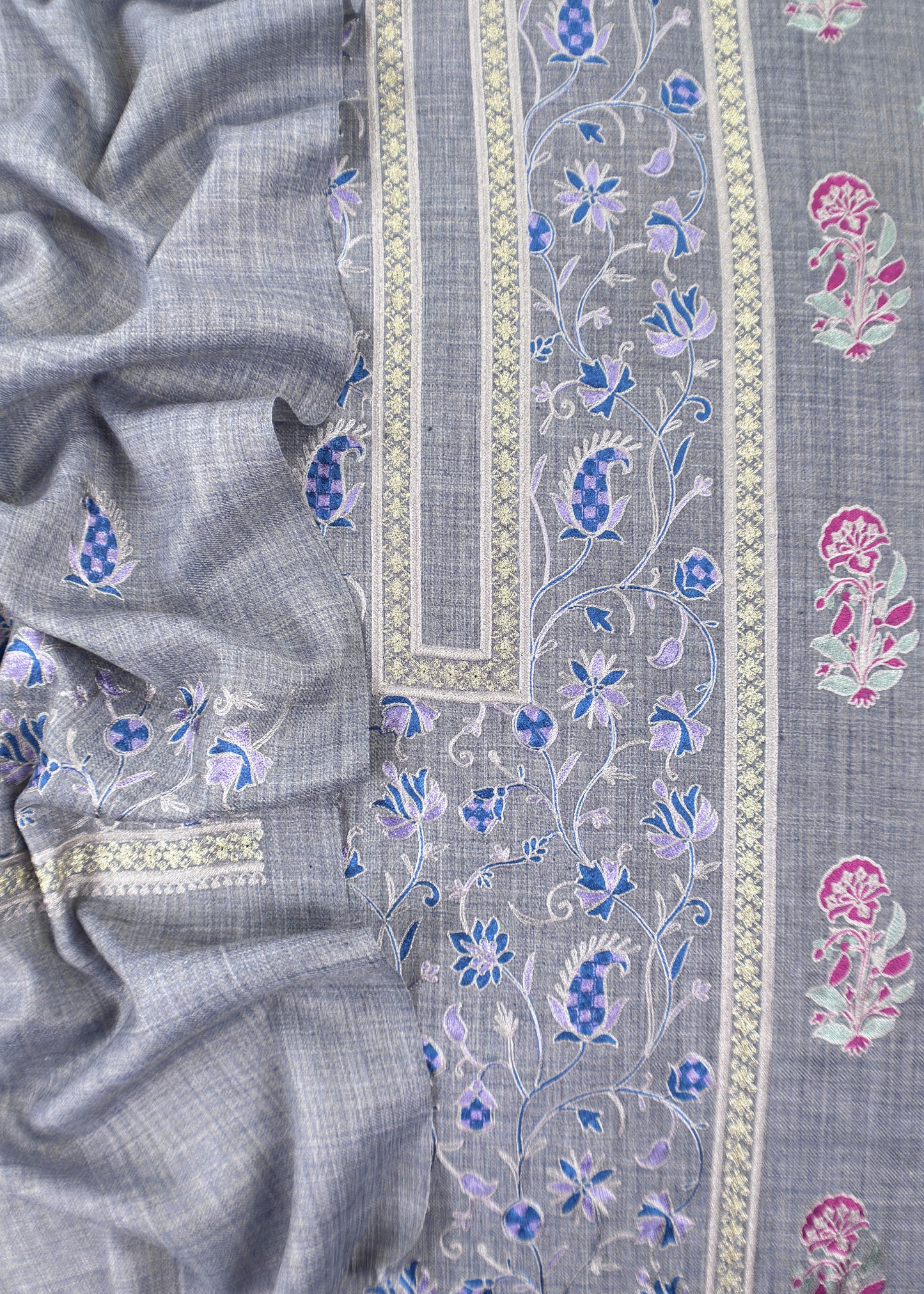 Grey Pure Merino wool with Beautiful Aari embroidery