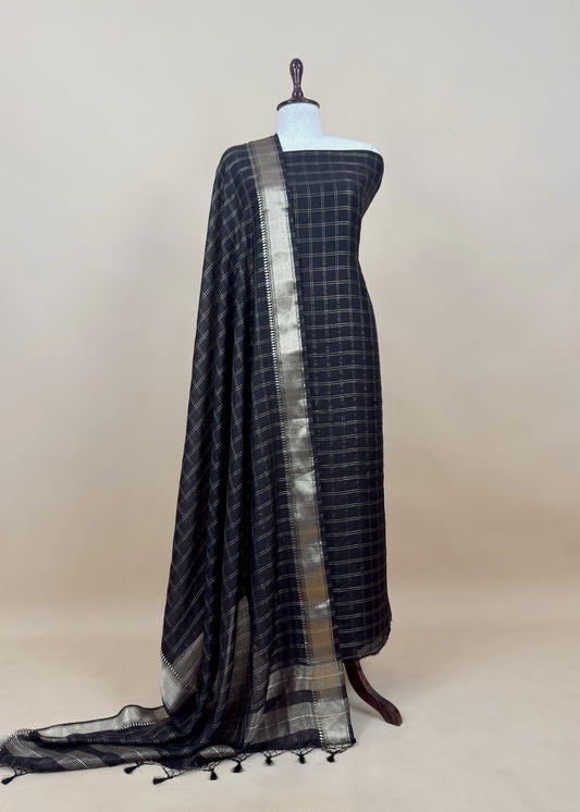 Black Banarasi Chanderi Suit With Dupatta