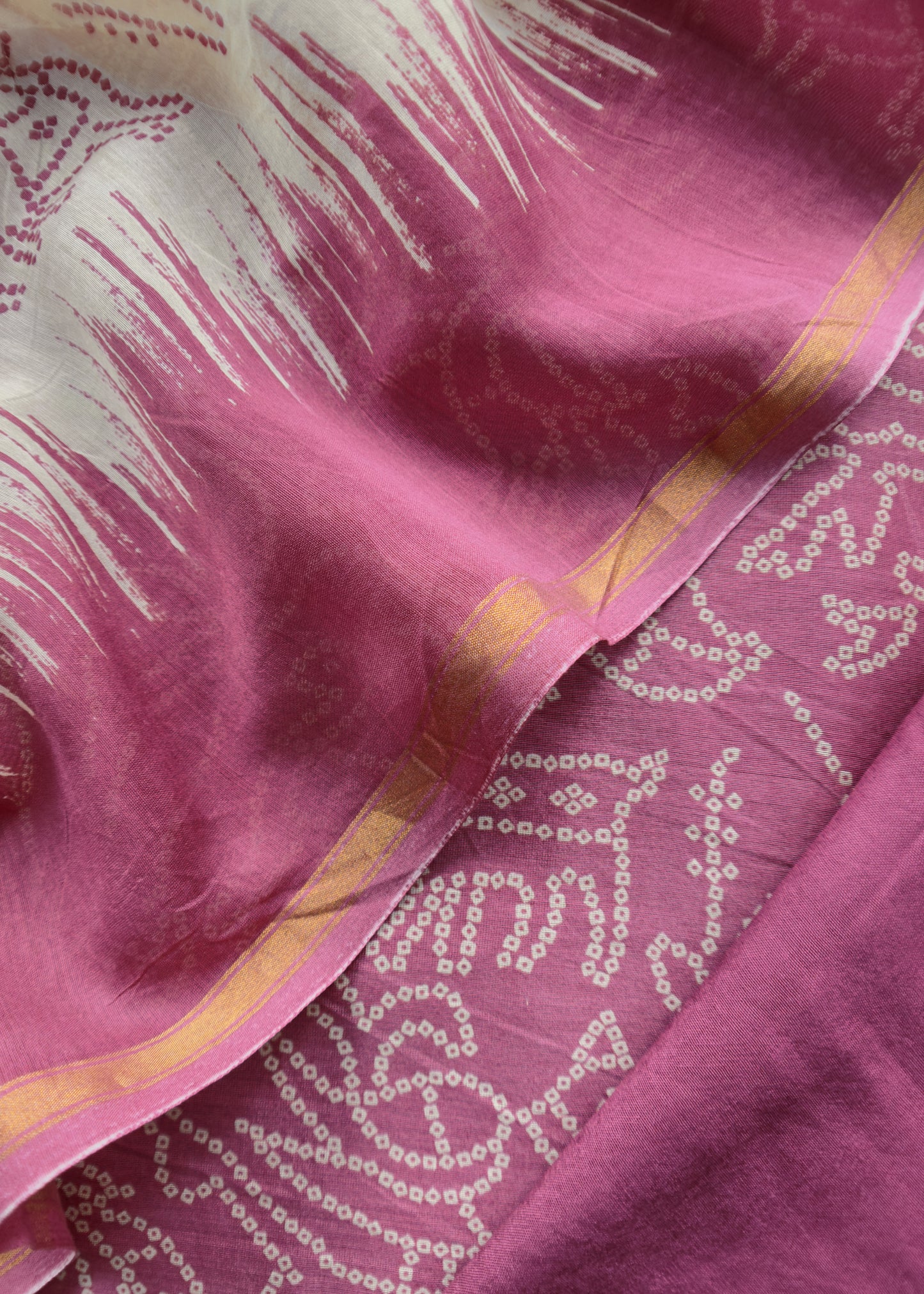 Pink Pure Maheshwari Silk Suit Fabric With Bandhani Dupatta