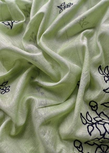 Olive Green Mul Chanderi Suit With Embroidery