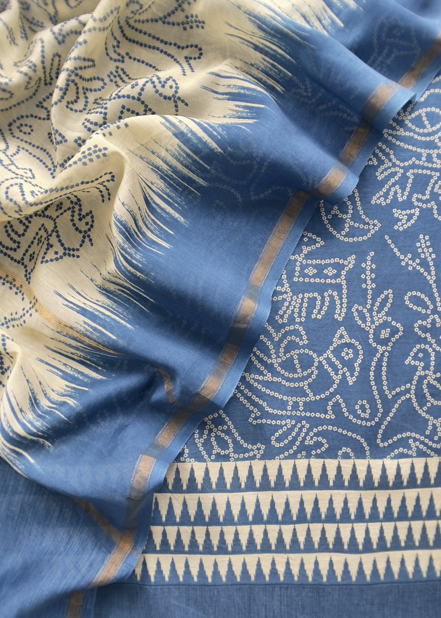 Blue Pure Maheshwari Silk Suit Fabric With Bandhani Dupatta