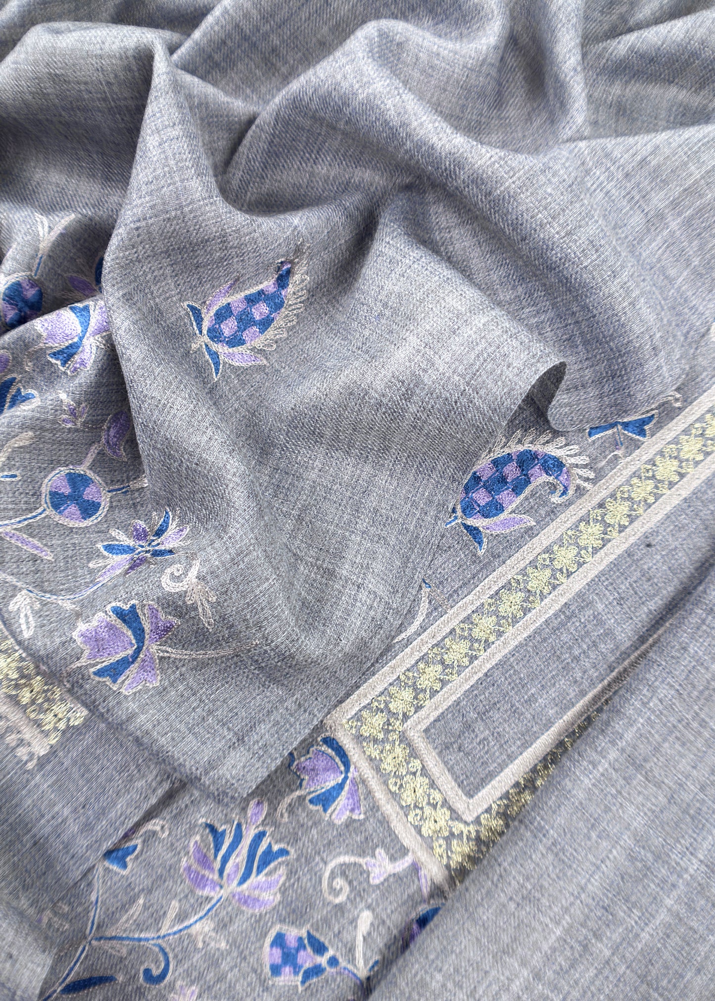Grey Pure Merino wool with Beautiful Aari embroidery