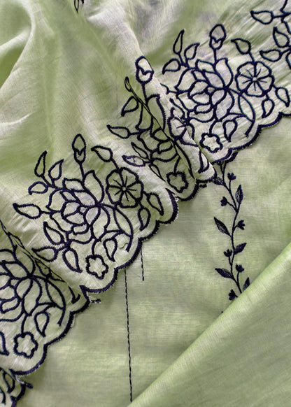 Olive Green Mul Chanderi Suit With Embroidery
