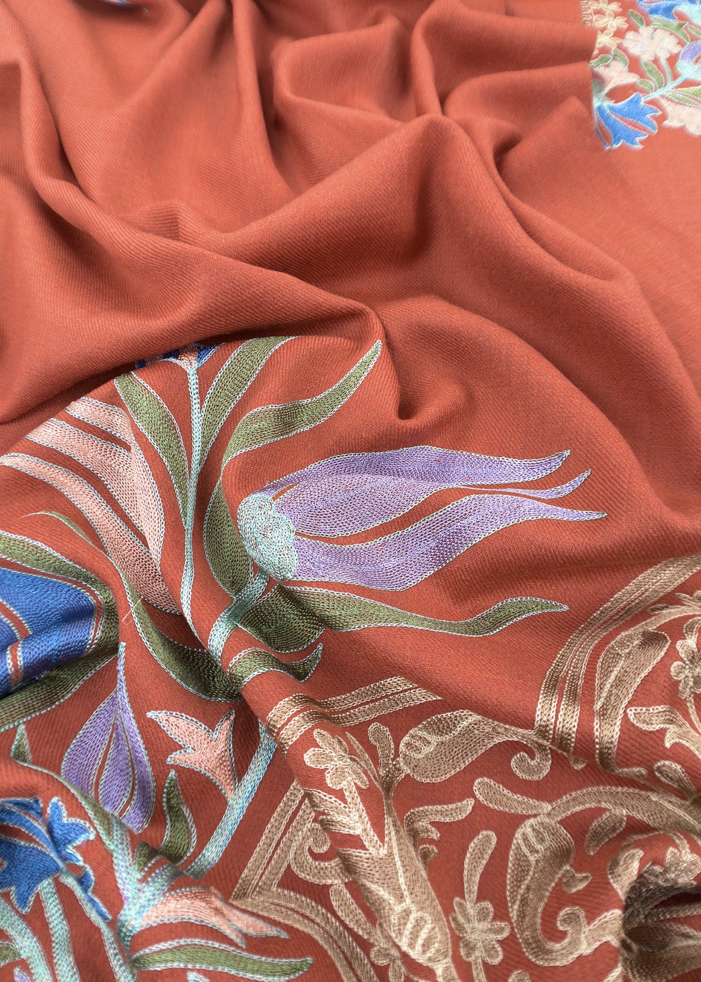 Rust Winters Pure Merino Wool Suit Fabric With Phool Aari Embroidery