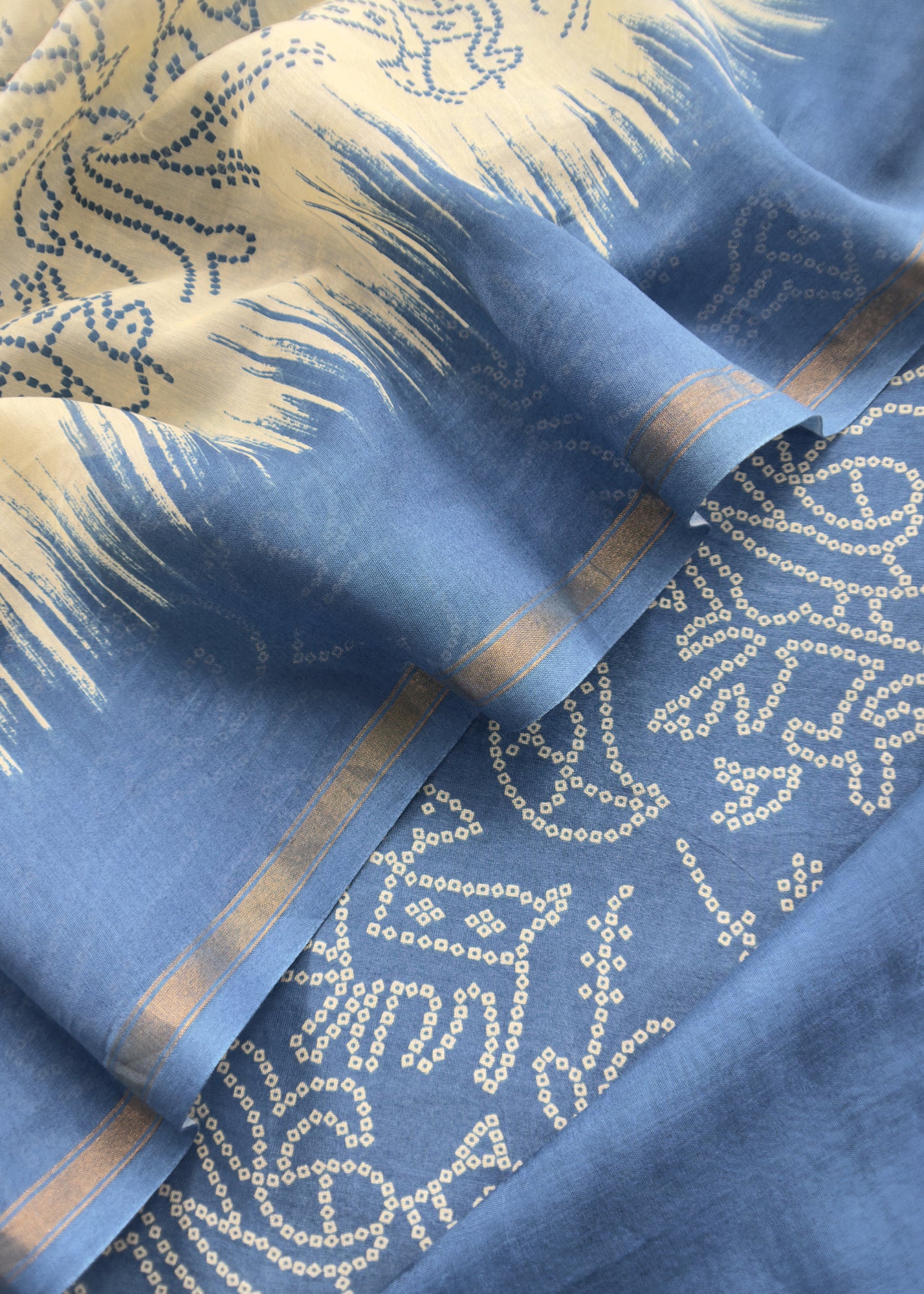 Blue Pure Maheshwari Silk Suit Fabric With Bandhani Dupatta