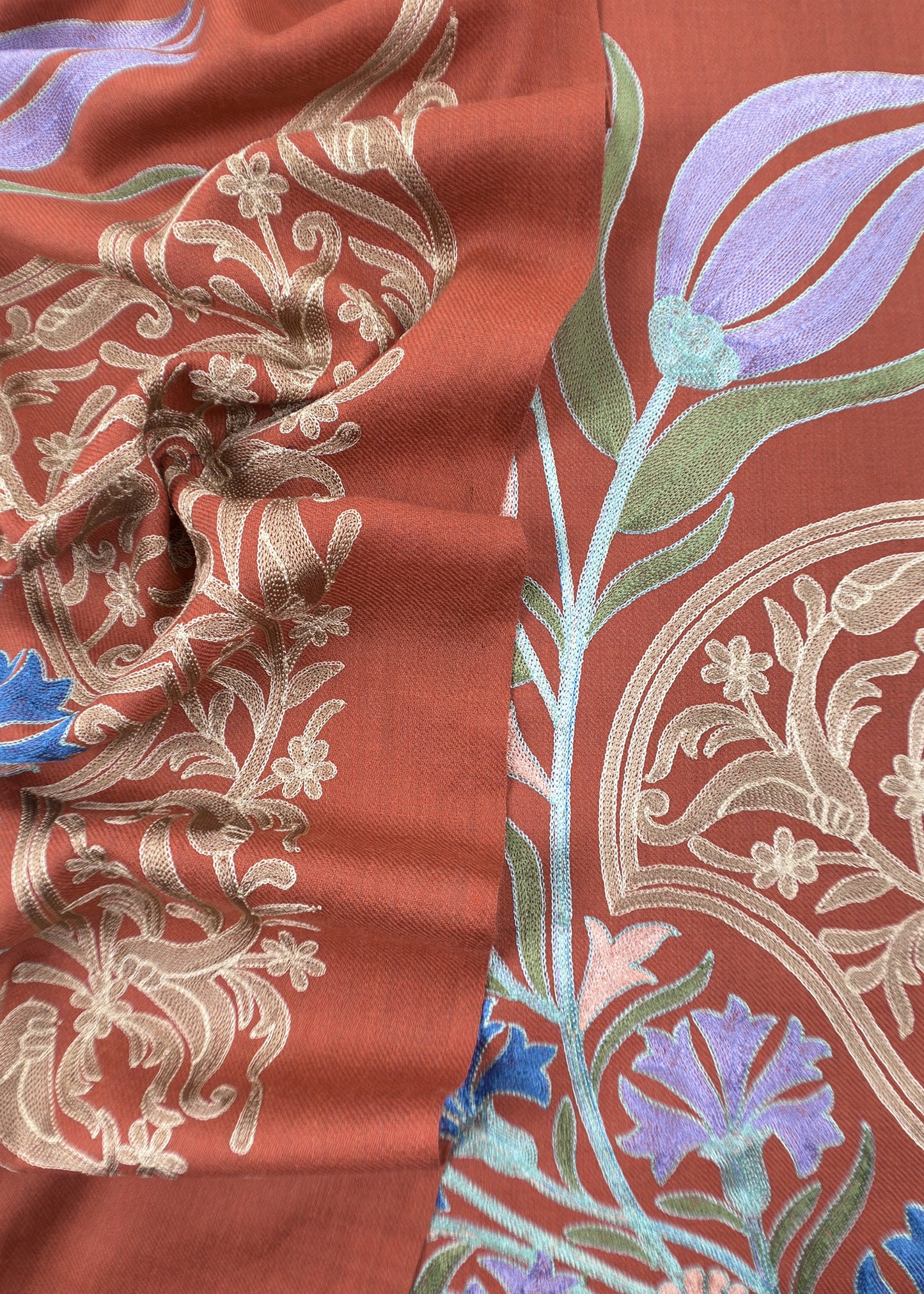 Rust Winters Pure Merino Wool Suit Fabric With Phool Aari Embroidery