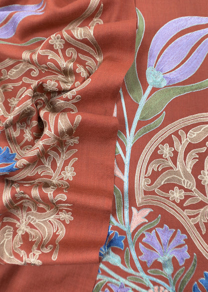 Rust Winters Pure Merino Wool Suit Fabric With Phool Aari Embroidery