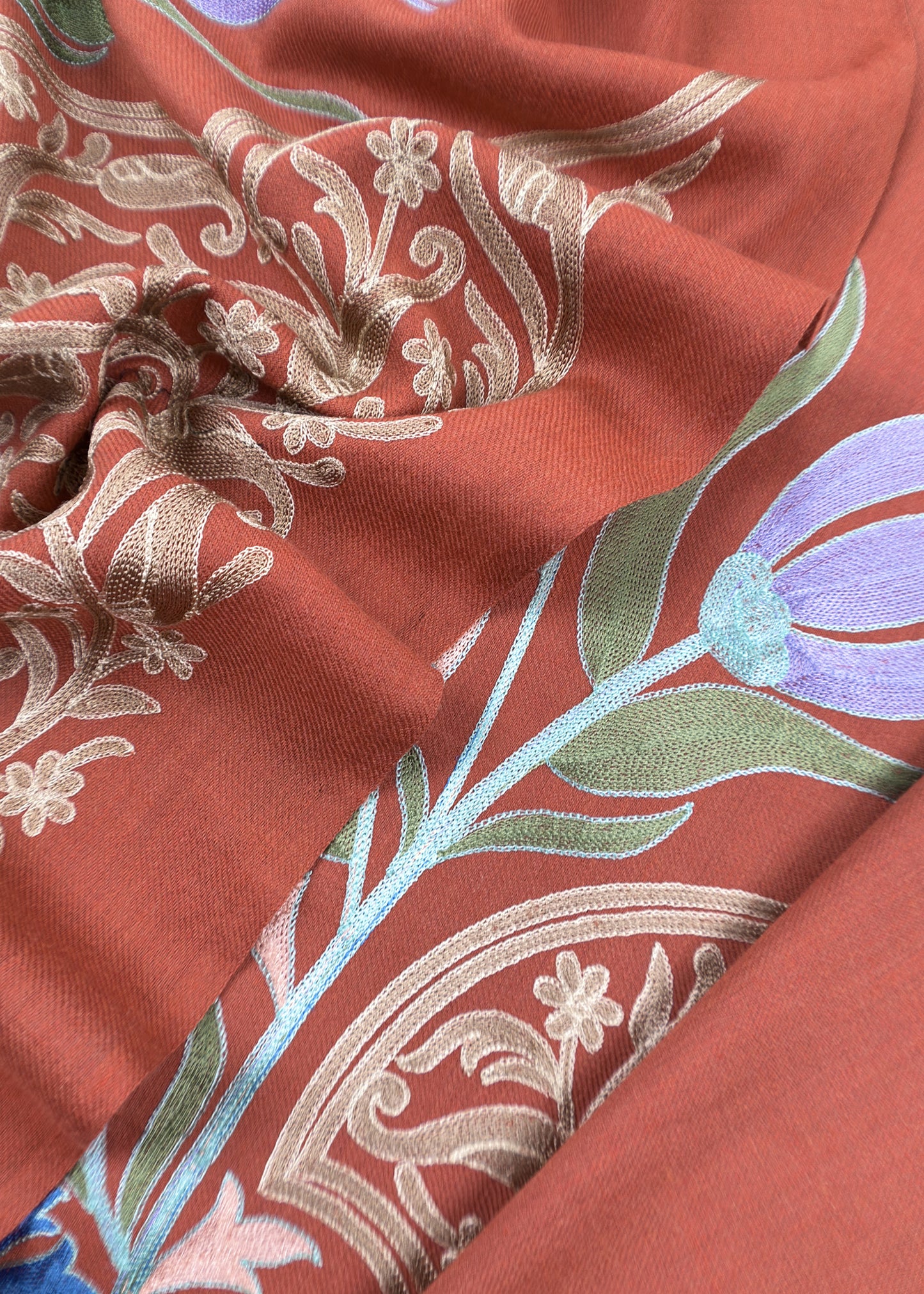 Rust Winters Pure Merino Wool Suit Fabric With Phool Aari Embroidery