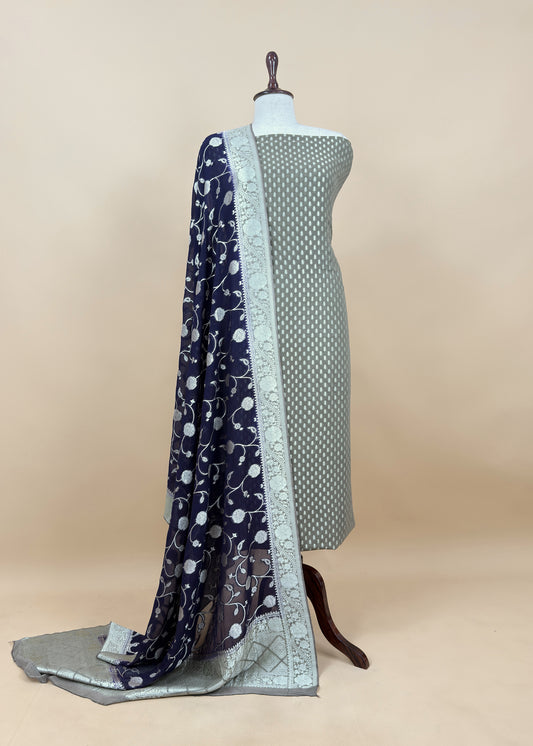 Beige Handloom Khadi Weaving Unstitched Suit In Georgette