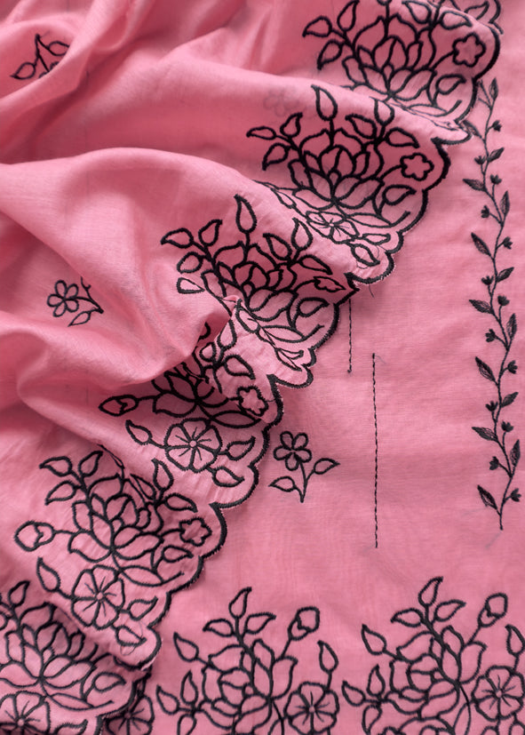 Punch Pink Mul Chanderi Suit With Embroidery