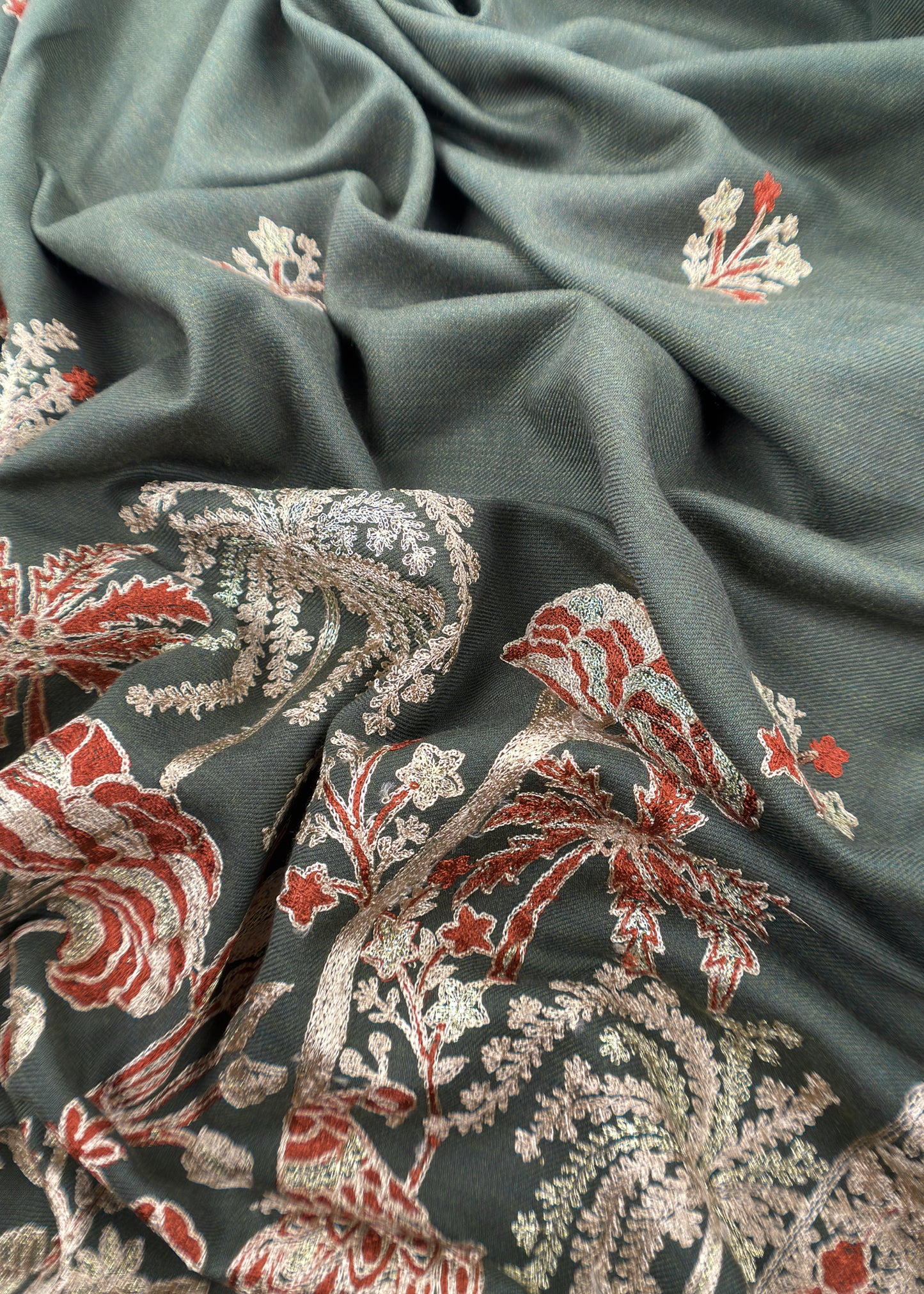 Bottle Green Pure Merino Wool Unstitched Suit With Aari Embroidery