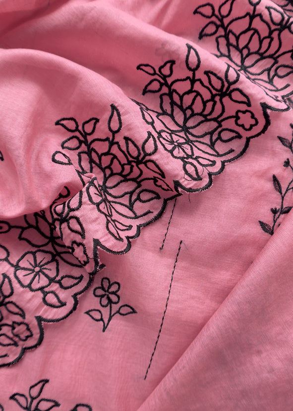 Punch Pink Mul Chanderi Suit With Embroidery