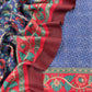 Blue Pure Pashmina Suit Fabric With Kalamkari Brush Print