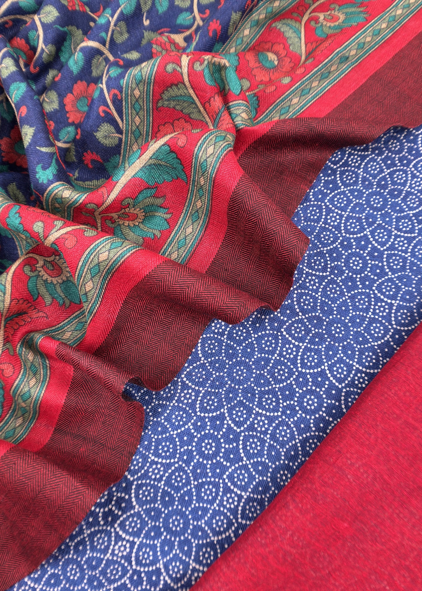 Blue Pure Pashmina Suit Fabric With Kalamkari Brush Print