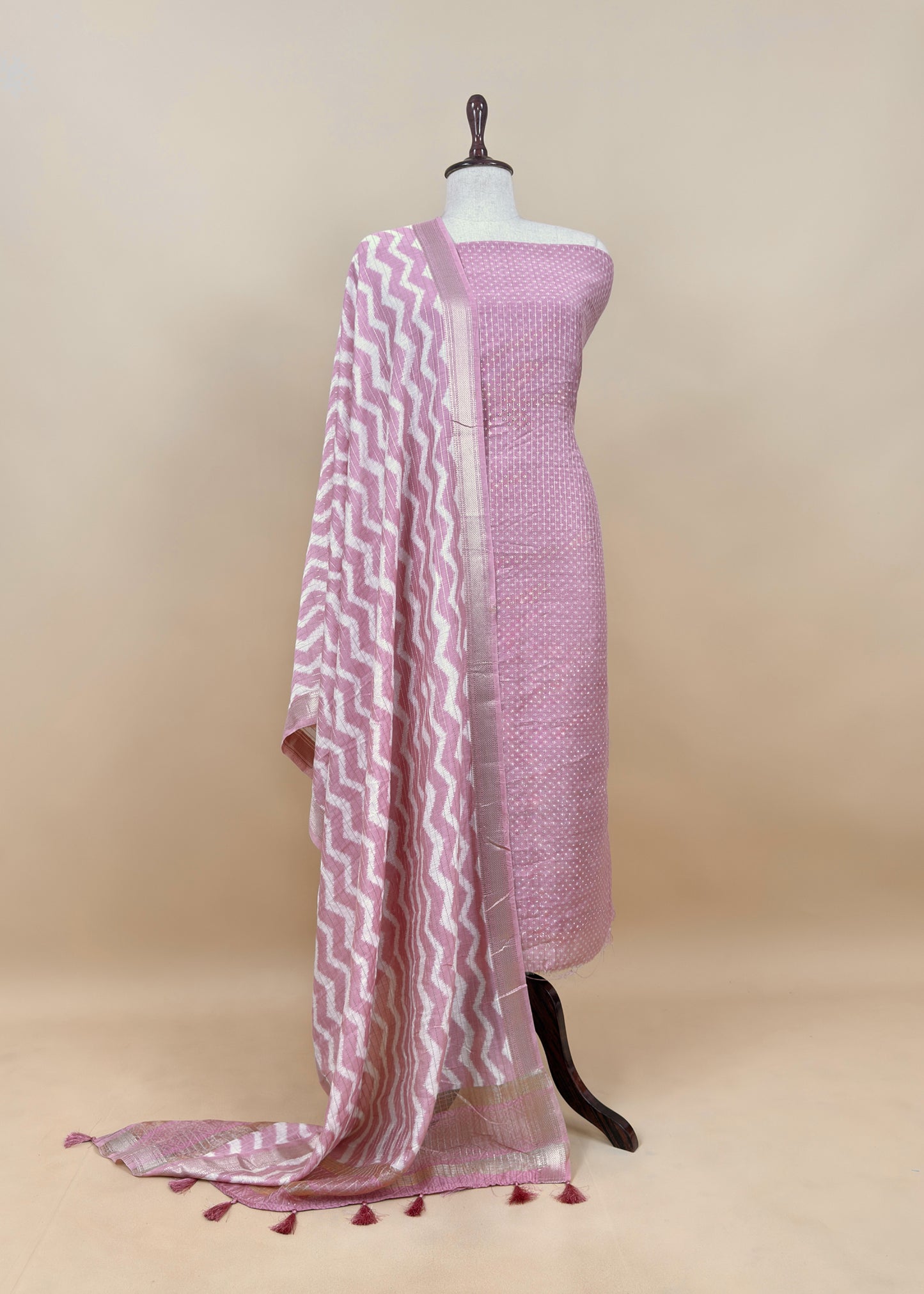 Light Purple Pure Assamese Silk Suit Fabric With Zari Weaving