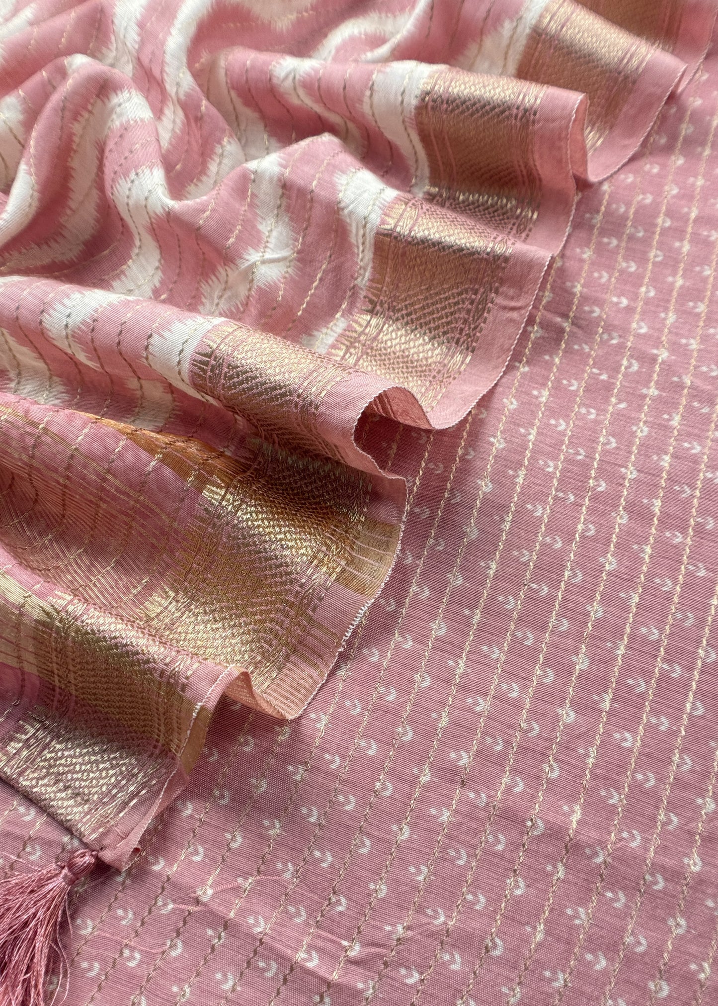Light Pink Pure Assamese Silk Suit Fabric With Zari Weaving