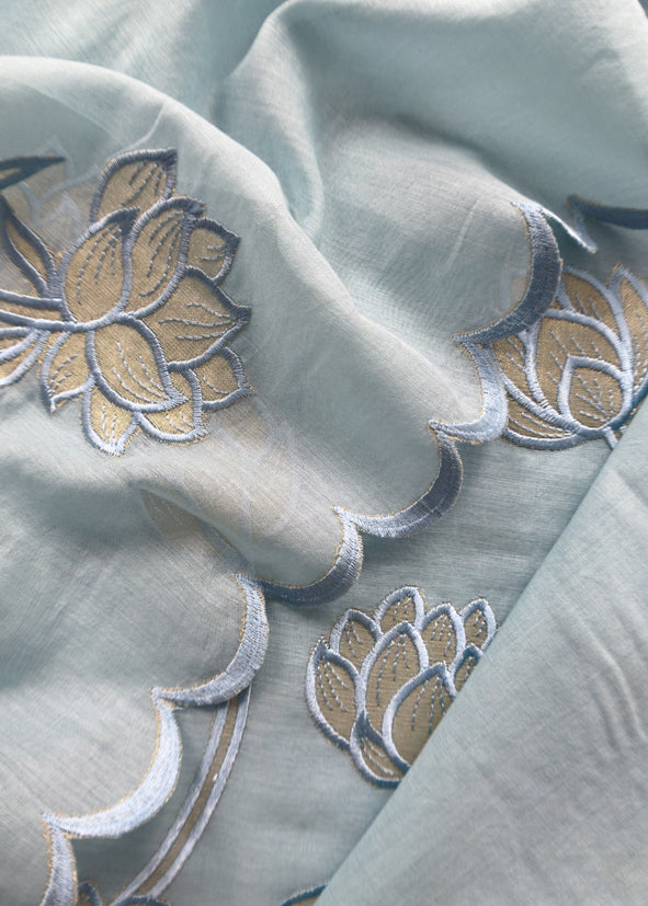 Powder Blue Mul Cotton Suit With Lotus Appliqué Work