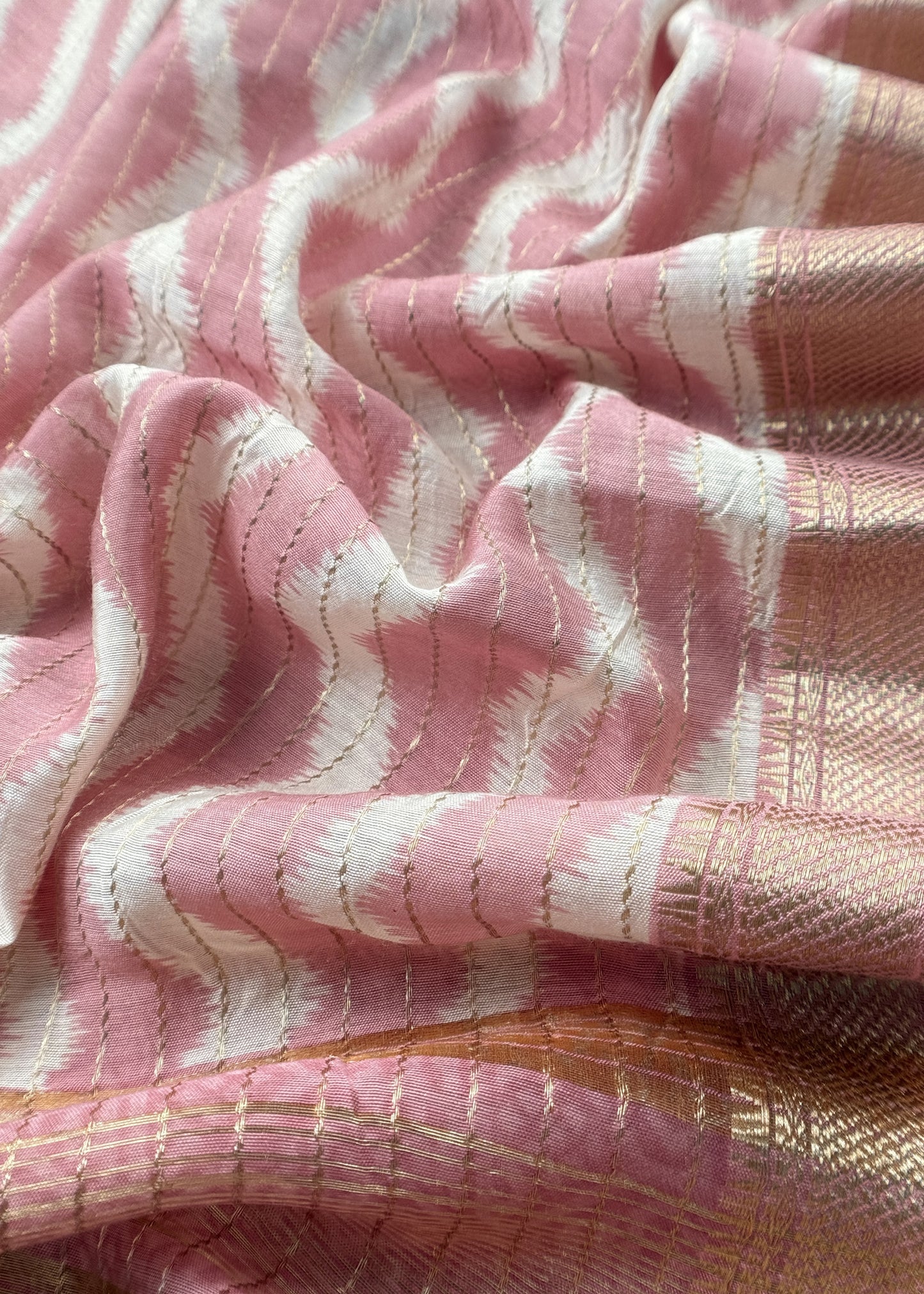 Light Pink Pure Assamese Silk Suit Fabric With Zari Weaving
