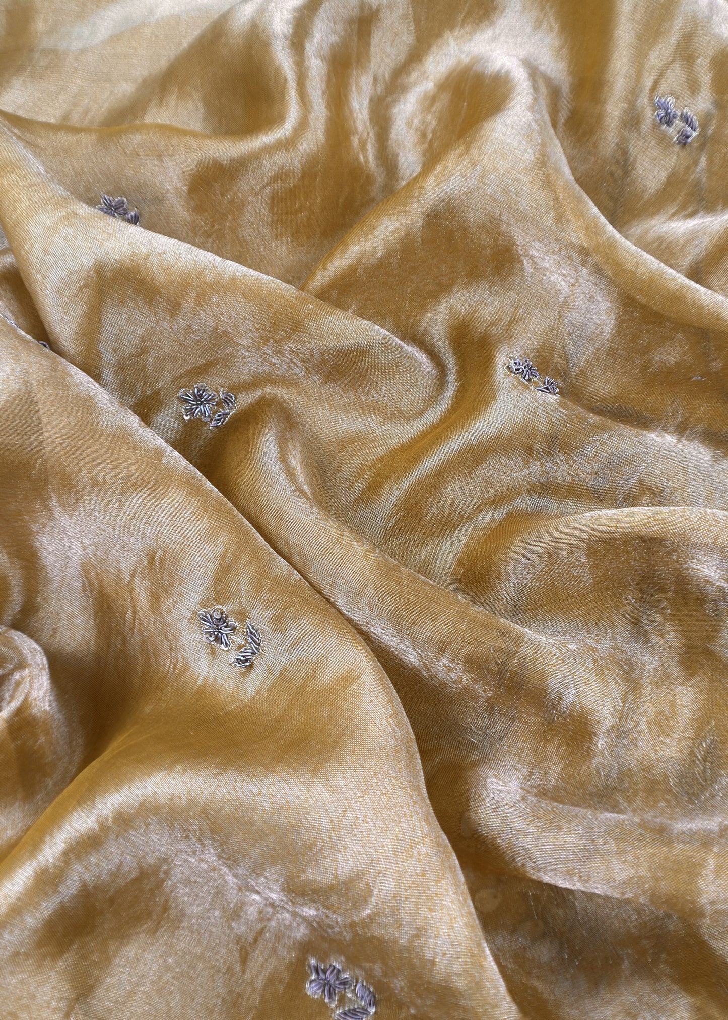 Mustard Handloom Tissue Silk Suit Fabric With Shikagarh Handwork