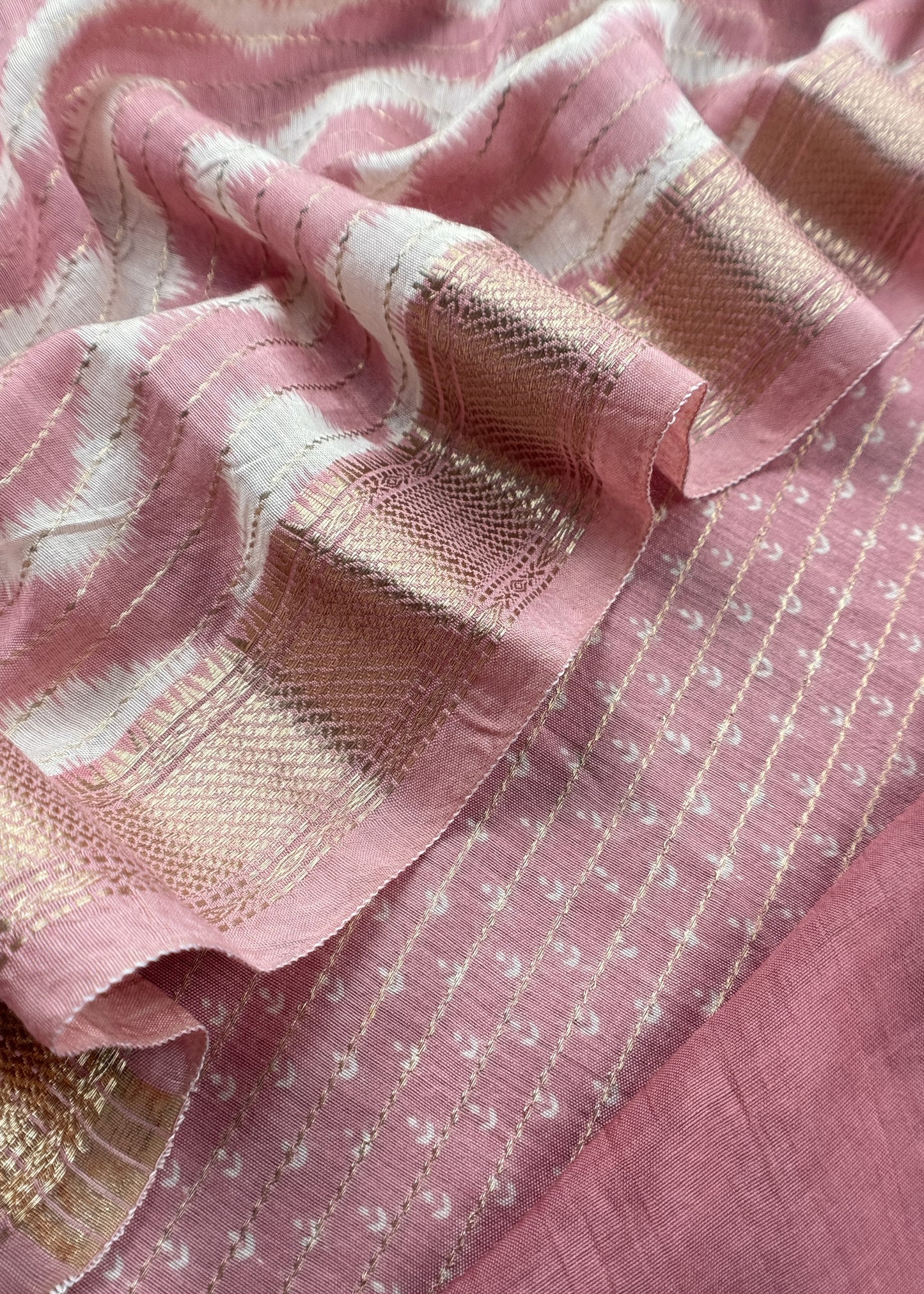 Light Pink Pure Assamese Silk Suit Fabric With Zari Weaving