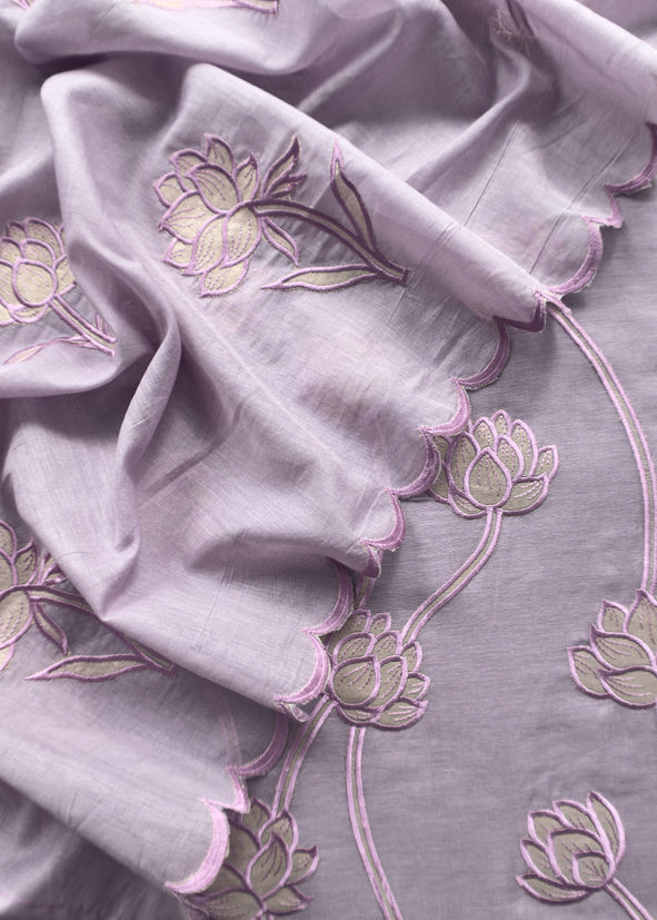 Purple Mul Cotton Suit With Lotus Appliqué Work
