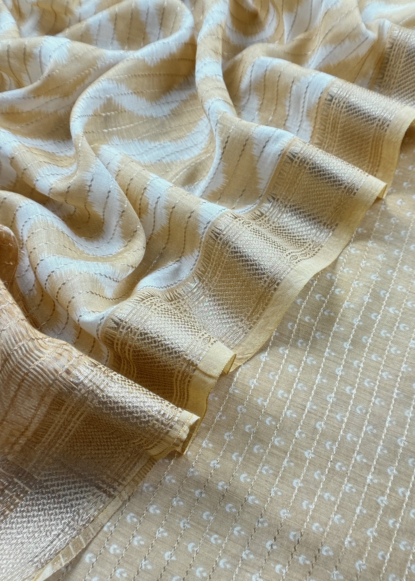 Beige Pure Assamese Silk Suit Fabric With Zari Weaving