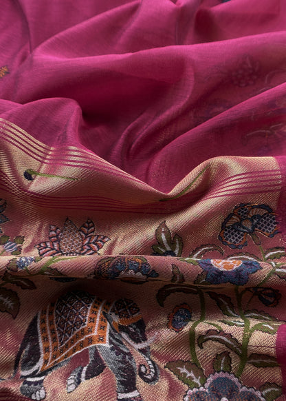Wine Jamdani Woven Unstitched Suit With Paithani Work