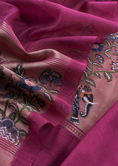 Wine Jamdani Woven Unstitched Suit With Paithani Work